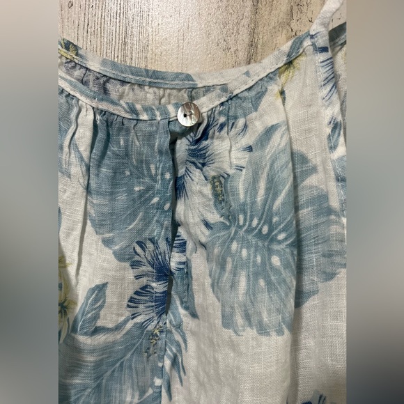 Lungo L’Arno Linen Blue and White Tropical Palm Tree Sleeveless A-Line Dress - Picture 6 of 6